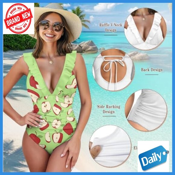 Plus Size Tummy Control One Piece Swimsuit with Chiffon Sarong Cover Up - Picture 7 of 7